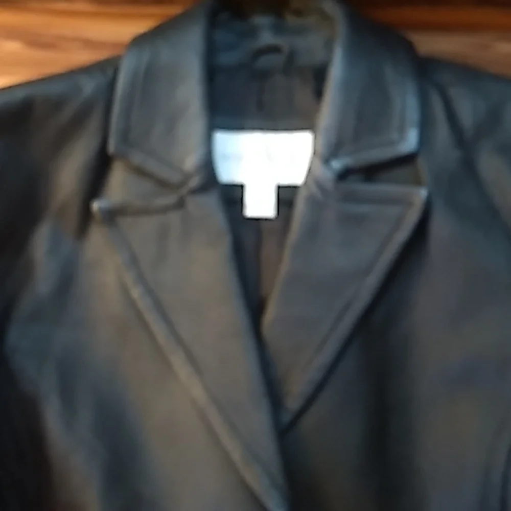 Worthington black leather small trench coat